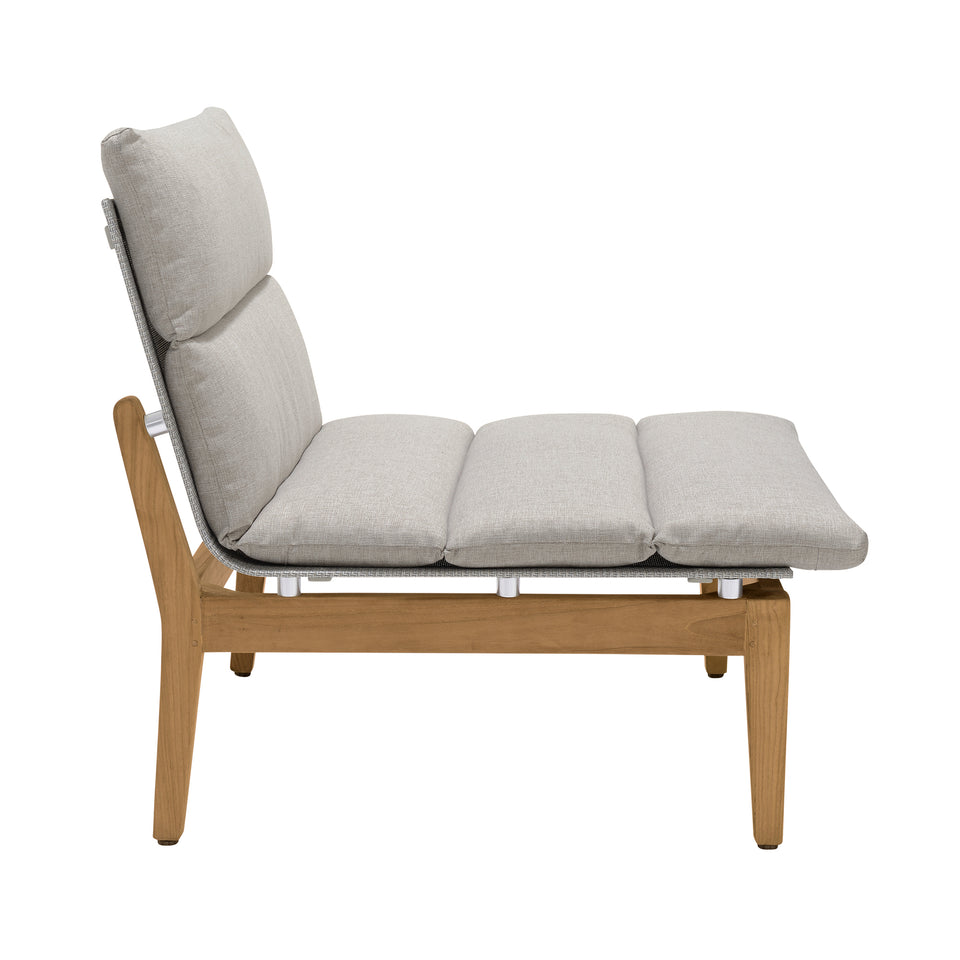 Arno Outdoor Modular Teak Wood Lounge Chair with Beige Olefin