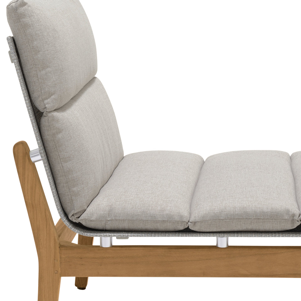 Arno Outdoor Modular Teak Wood Lounge Chair with Beige Olefin