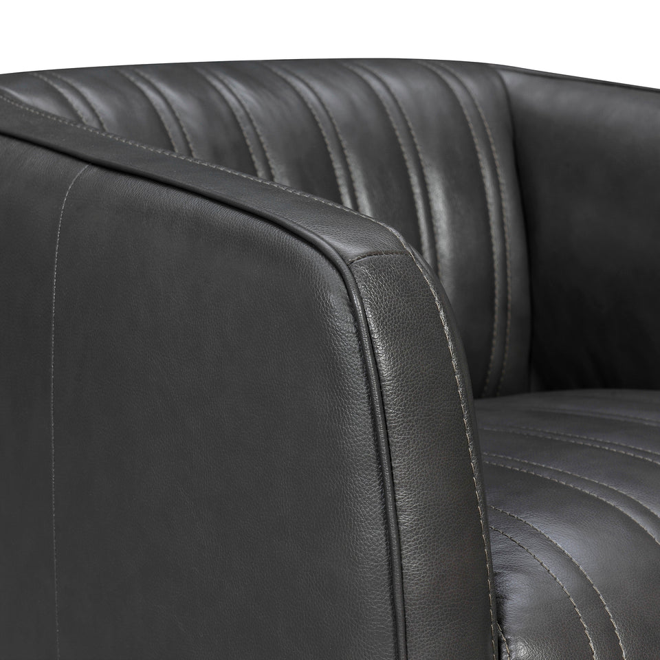 Aries Pewter Genuine Leather Swivel Barrel Chair