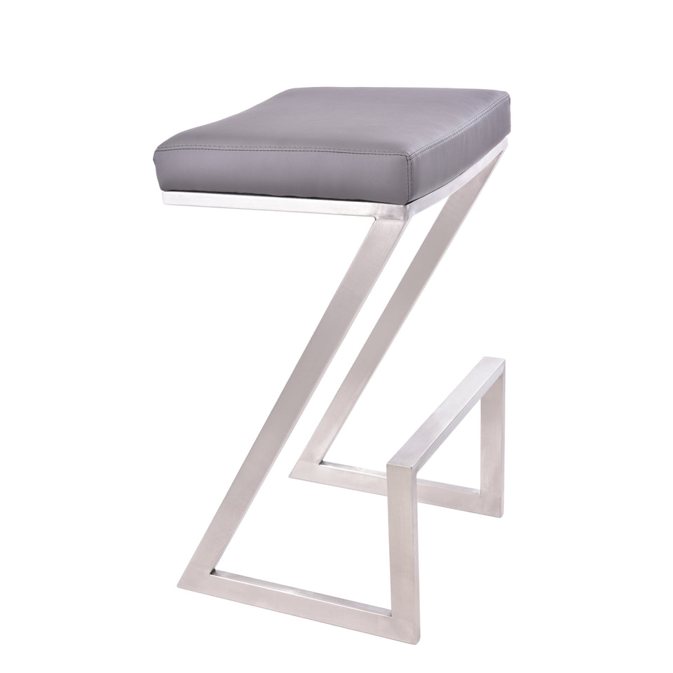 Atlantis 26" Counter Height Backless Barstool in Brushed Stainless Steel finish with Gray Faux Leather