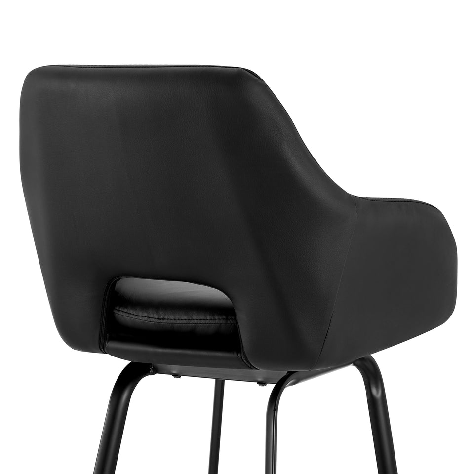 Aura Black Faux Leather and Black Metal Swivel 26" Counter Stool