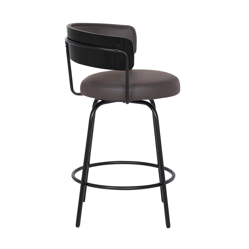 Avalon 30" Gray Faux Leather Swivel Barstool in Black Powder Coated Finish