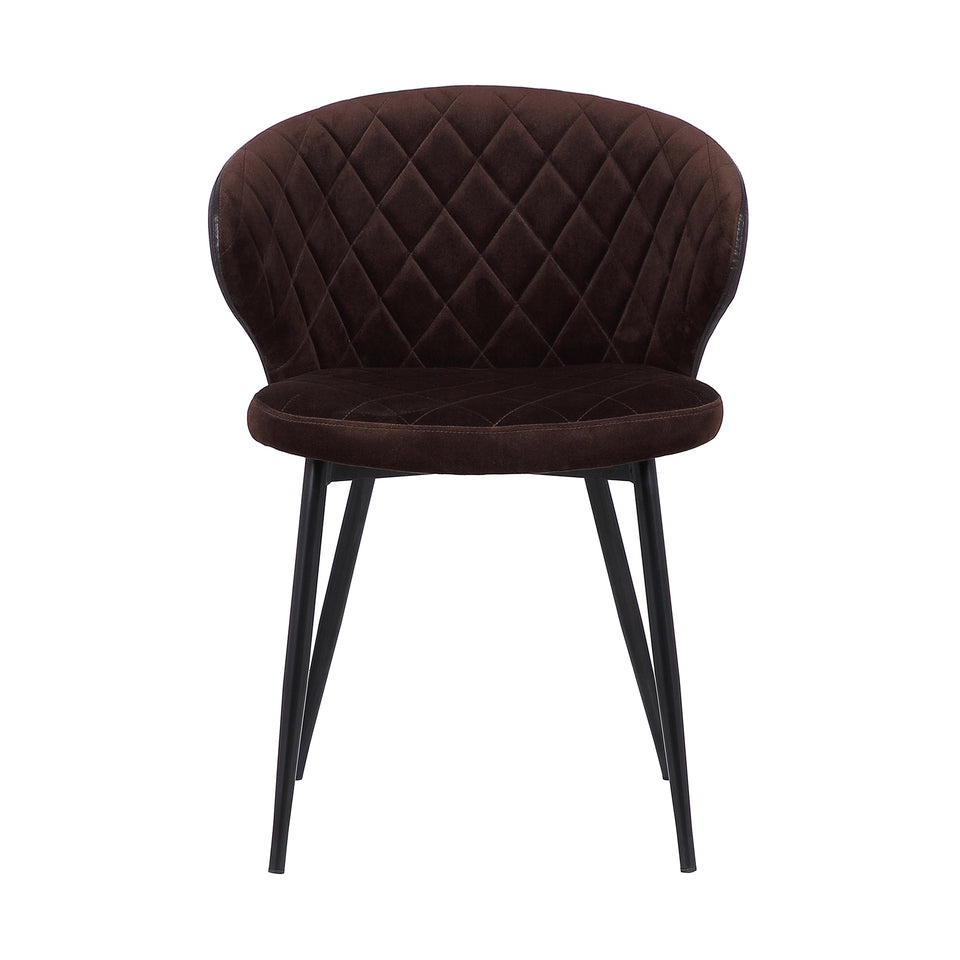 Ava Contemporary Dining Chair in Black Powder Coated Finish with Brown Velvet and Brown Faux Leather Back