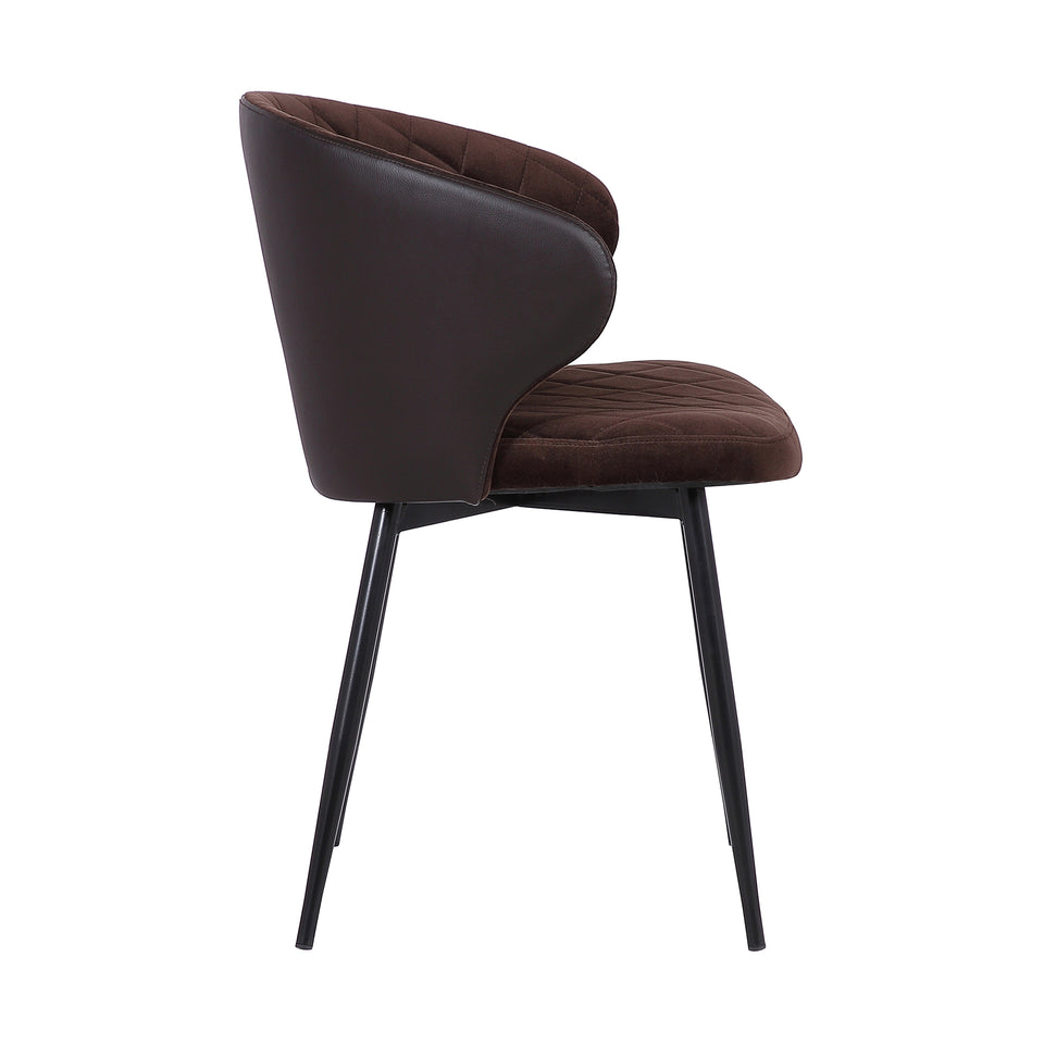 Ava Contemporary Dining Chair in Black Powder Coated Finish with Brown Velvet and Brown Faux Leather Back