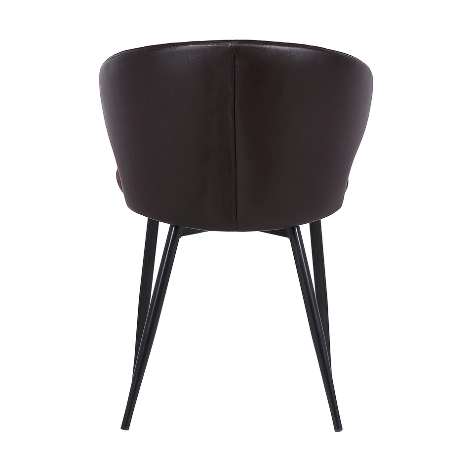 Ava Contemporary Dining Chair in Black Powder Coated Finish with Brown Velvet and Brown Faux Leather Back