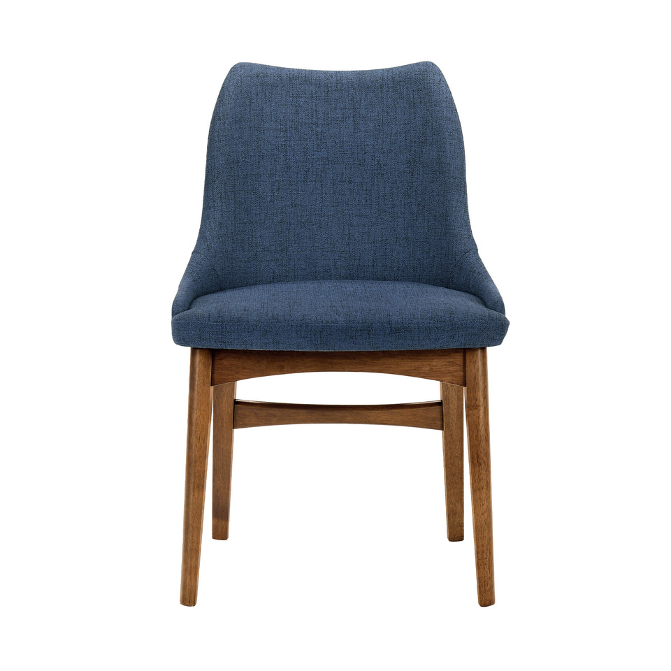 Azalea Blue Fabric and Walnut Wood Dining Side Chairs - Set of 2