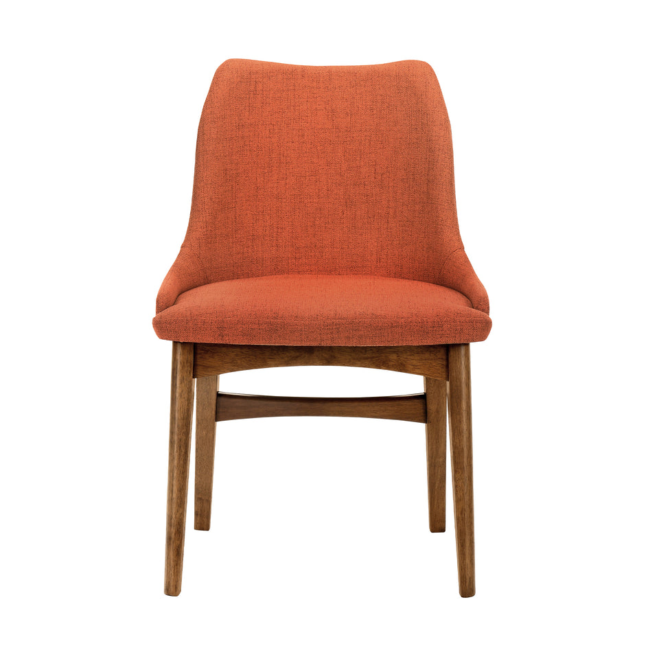Azalea Orange Fabric and Walnut Wood Dining Side Chairs - Set of 2