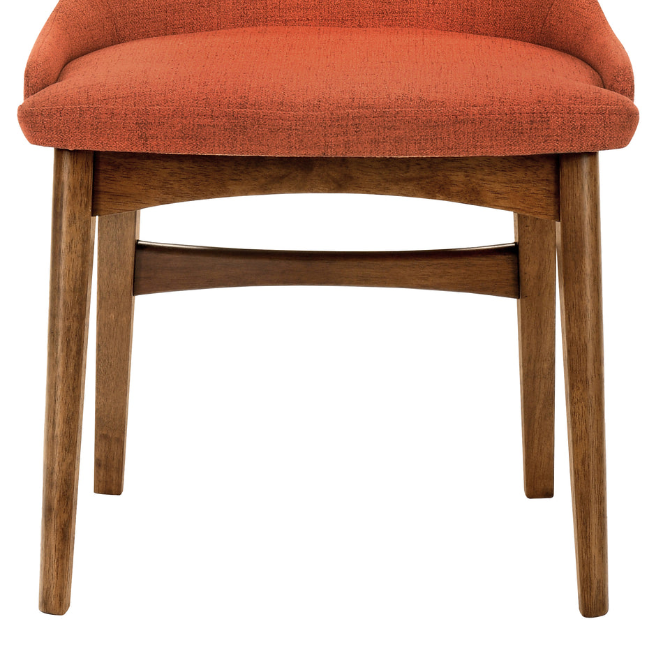 Azalea Orange Fabric and Walnut Wood Dining Side Chairs - Set of 2