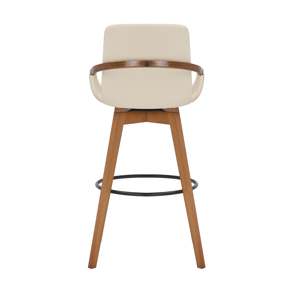 Baylor 30" Cream Faux Leather and Walnut Wood Swivel Bar Stool