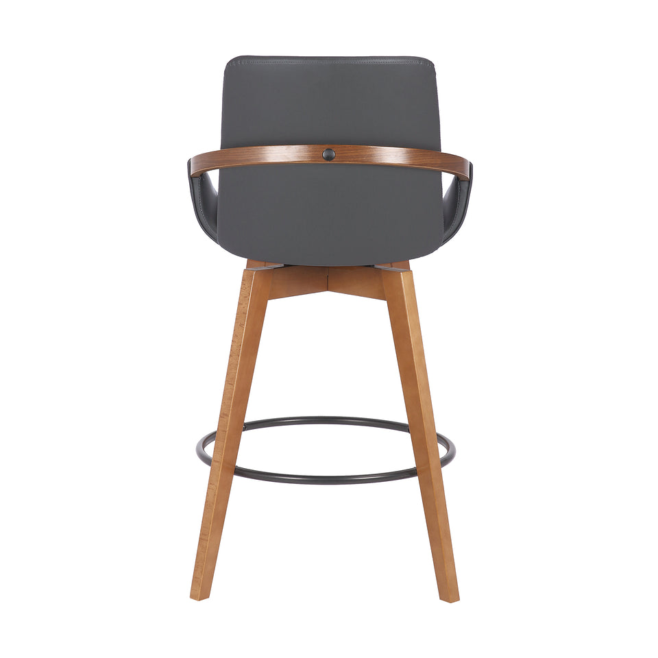 Baylor 26" Gray Faux Leather and Walnut Wood Swivel Bar Stool