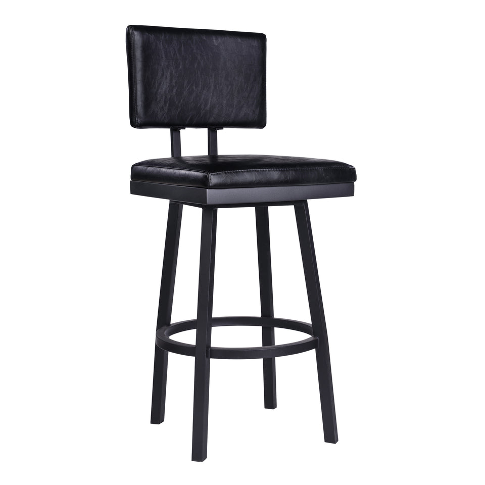 Balboa 30" Bar Height Barstool in Black Powder Coated Finish and Vintage Black Faux Leather