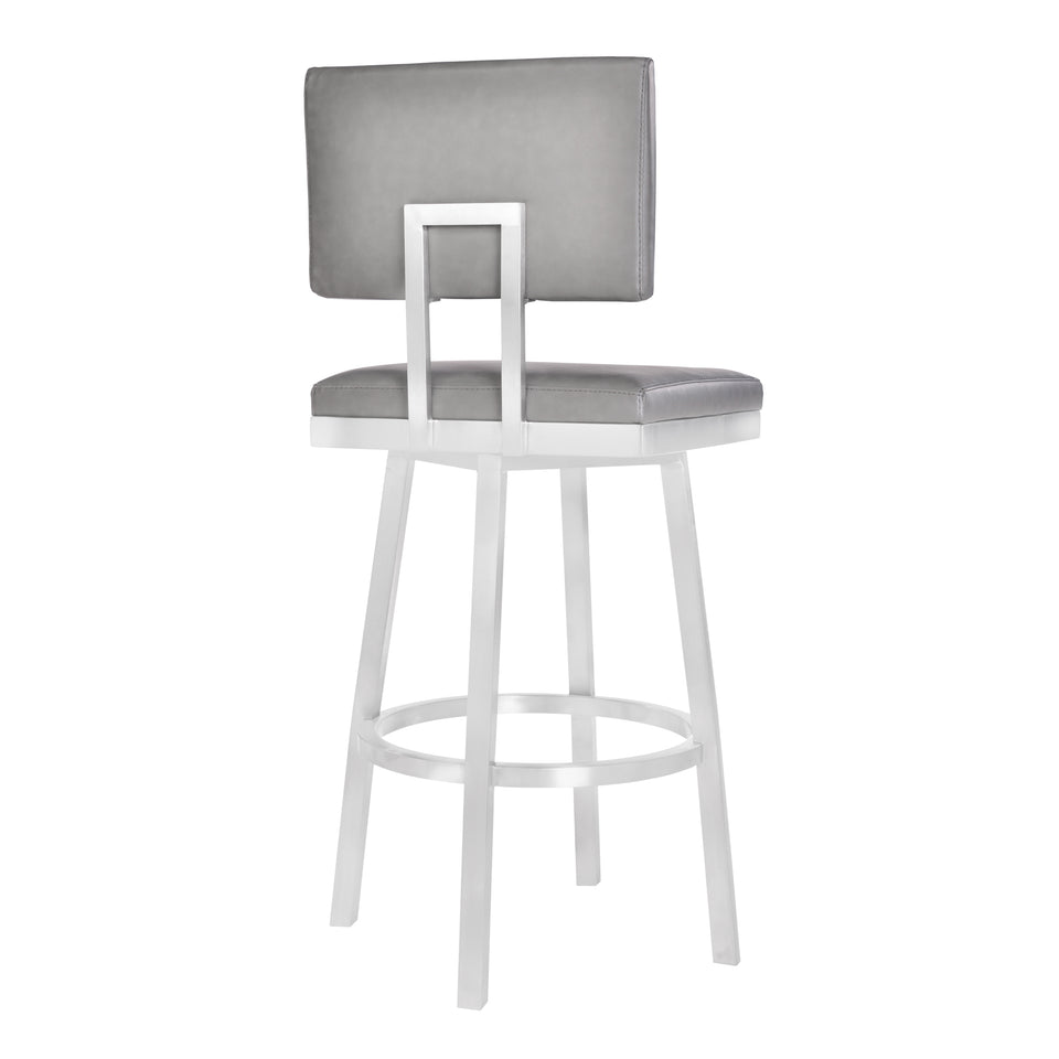Balboa 26" Counter Height Barstool in Brushed Stainless Steel and Vintage Gray Faux Leather