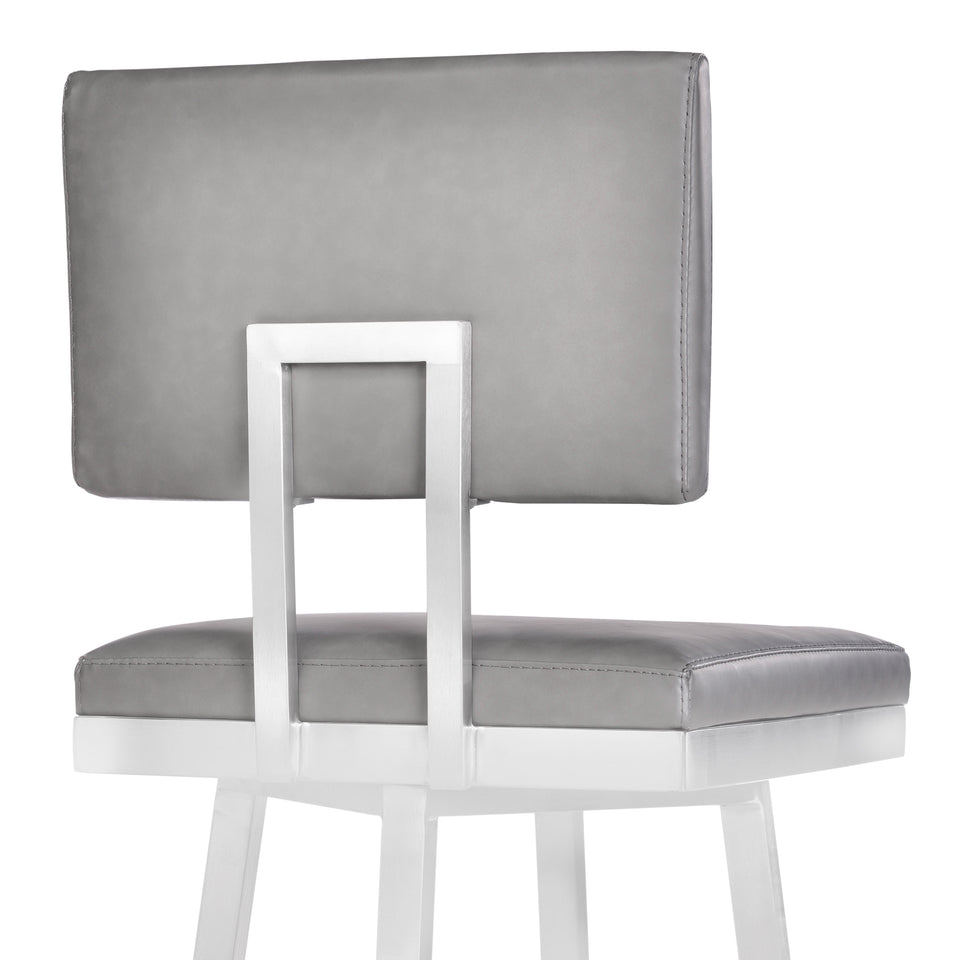 Balboa 26" Counter Height Barstool in Brushed Stainless Steel and Vintage Gray Faux Leather