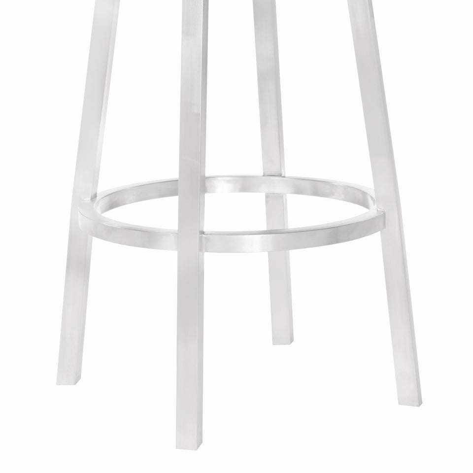 Balboa 26" Counter Height Barstool in Brushed Stainless Steel and Vintage Gray Faux Leather