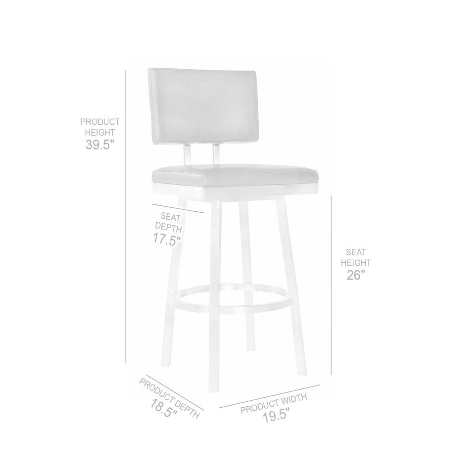 Balboa 26" Counter Height Barstool in Brushed Stainless Steel and Vintage Gray Faux Leather