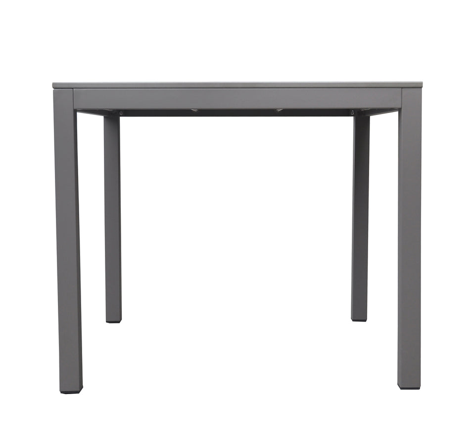 Bistro Outdoor Patio Dining Table in Grey Powder Coated Finish with Grey Wood Top