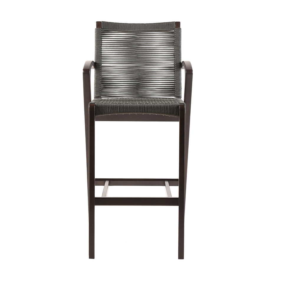 Brielle Outdoor Dark Eucalyptus Wood and Grey Rope Counter and Bar height Stool