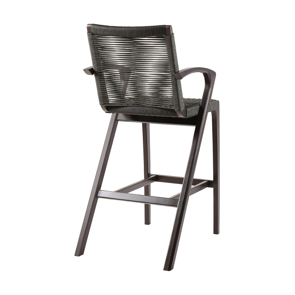 Brielle Outdoor Dark Eucalyptus Wood and Grey Rope Counter and Bar height Stool
