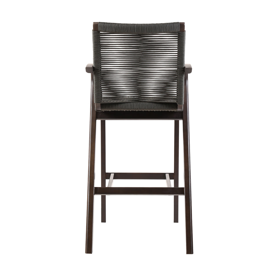 Brielle Outdoor Dark Eucalyptus Wood and Grey Rope Counter and Bar height Stool