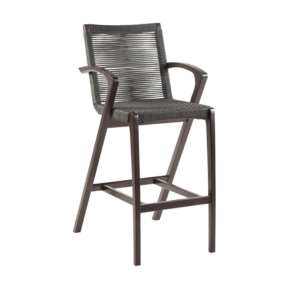 Brielle Outdoor Dark Eucalyptus Wood and Grey Rope Counter and Bar height Stool