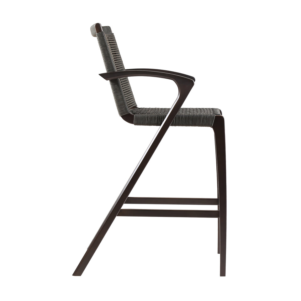 Brielle Outdoor Dark Eucalyptus Wood and Grey Rope Counter and Bar height Stool