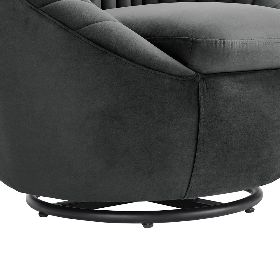 Bella Dark Gray Velvet Swivel Accent Chair with Black Base