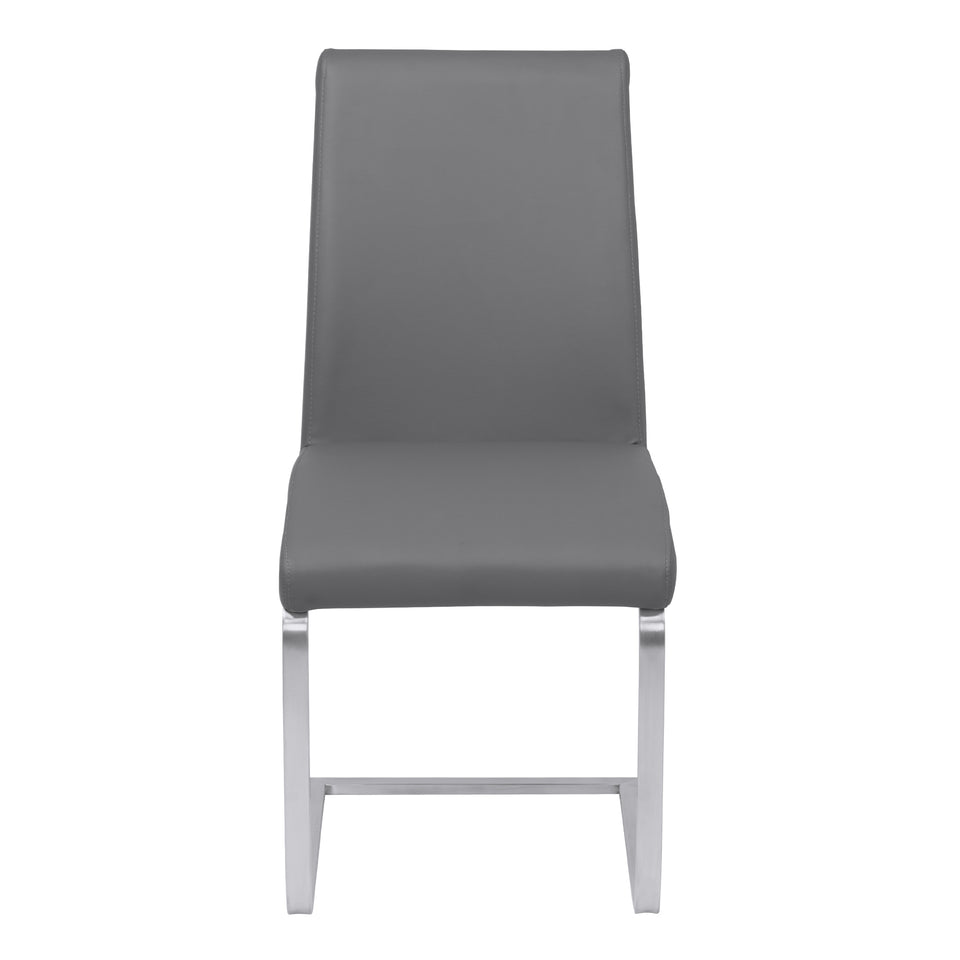 Blanca Contemporary Dining Chair in Gray Faux Leather with Brushed Stainless Steel Finish - Set of 2