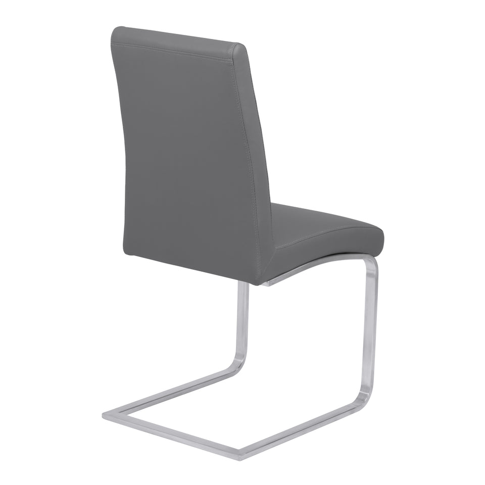 Blanca Contemporary Dining Chair in Gray Faux Leather with Brushed Stainless Steel Finish - Set of 2