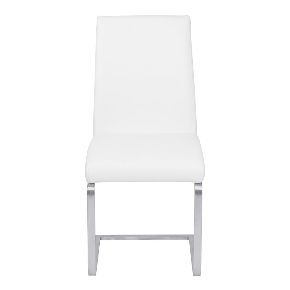 Blanca Contemporary Dining Chair in White Faux Leather with Brushed Stainless Steel Finish - Set of 2