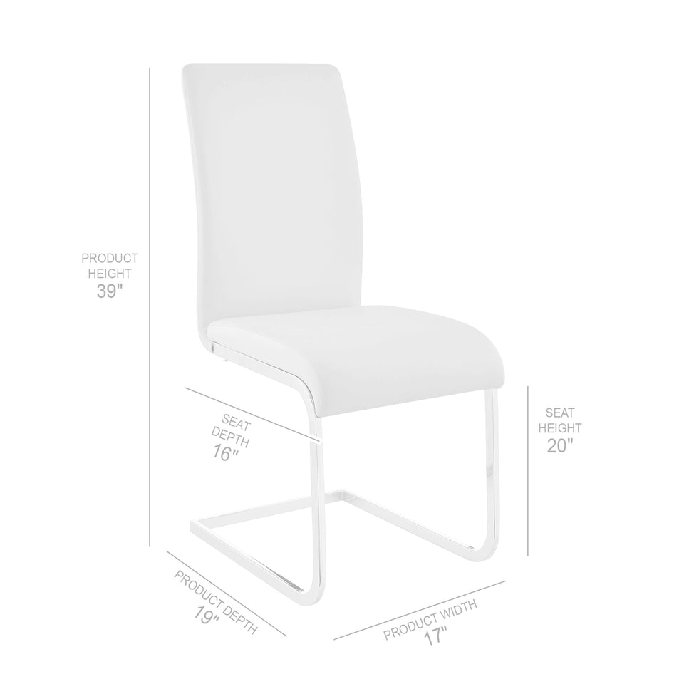 Blanca Contemporary Dining Chair in White Faux Leather with Brushed Stainless Steel Finish - Set of 2