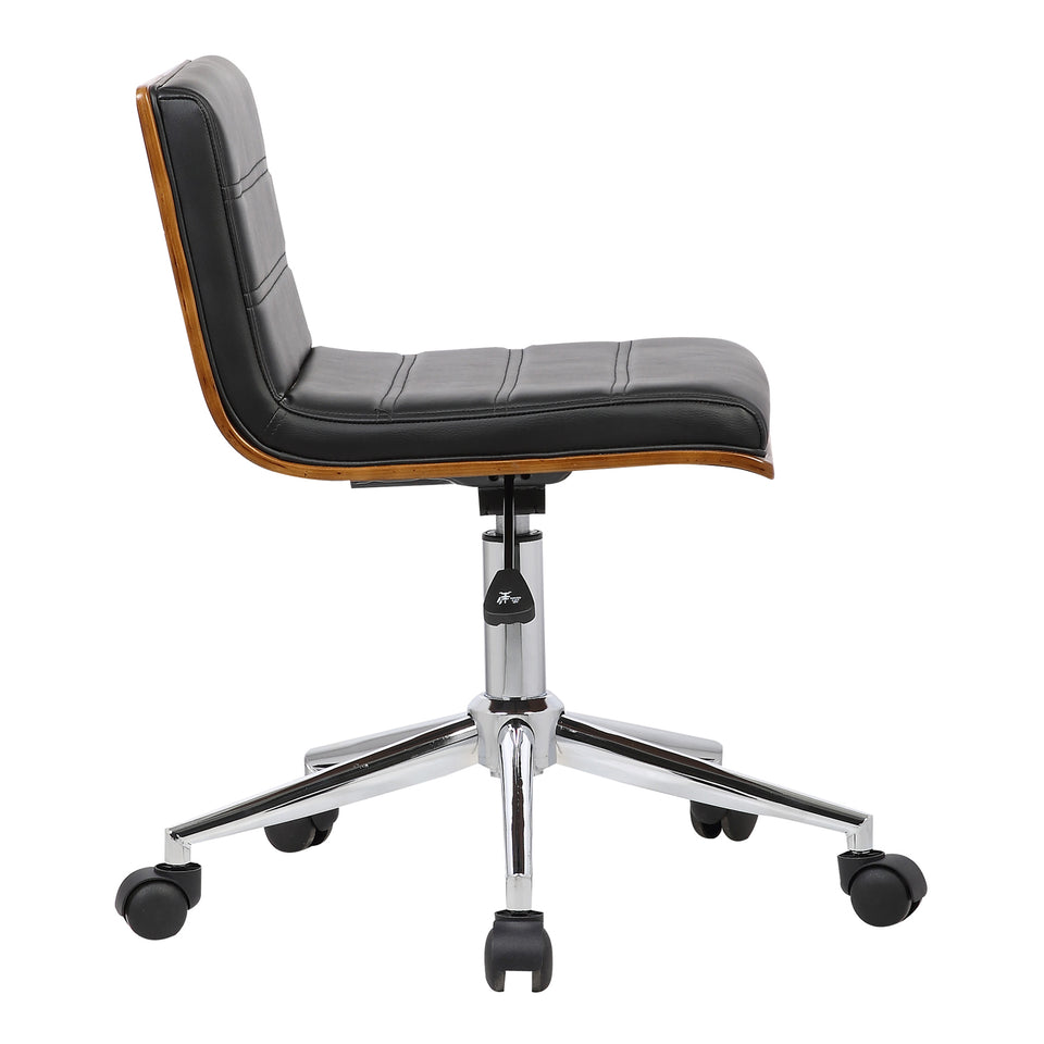 Bowie Mid-Century Office Chair in Chrome finish with Black Faux Leather and Walnut Veneer Back