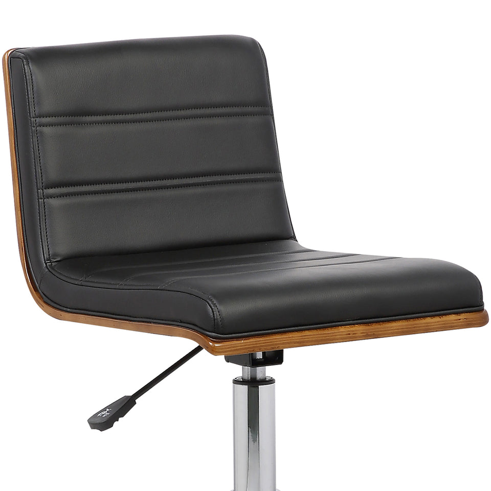 Bowie Mid-Century Office Chair in Chrome finish with Black Faux Leather and Walnut Veneer Back