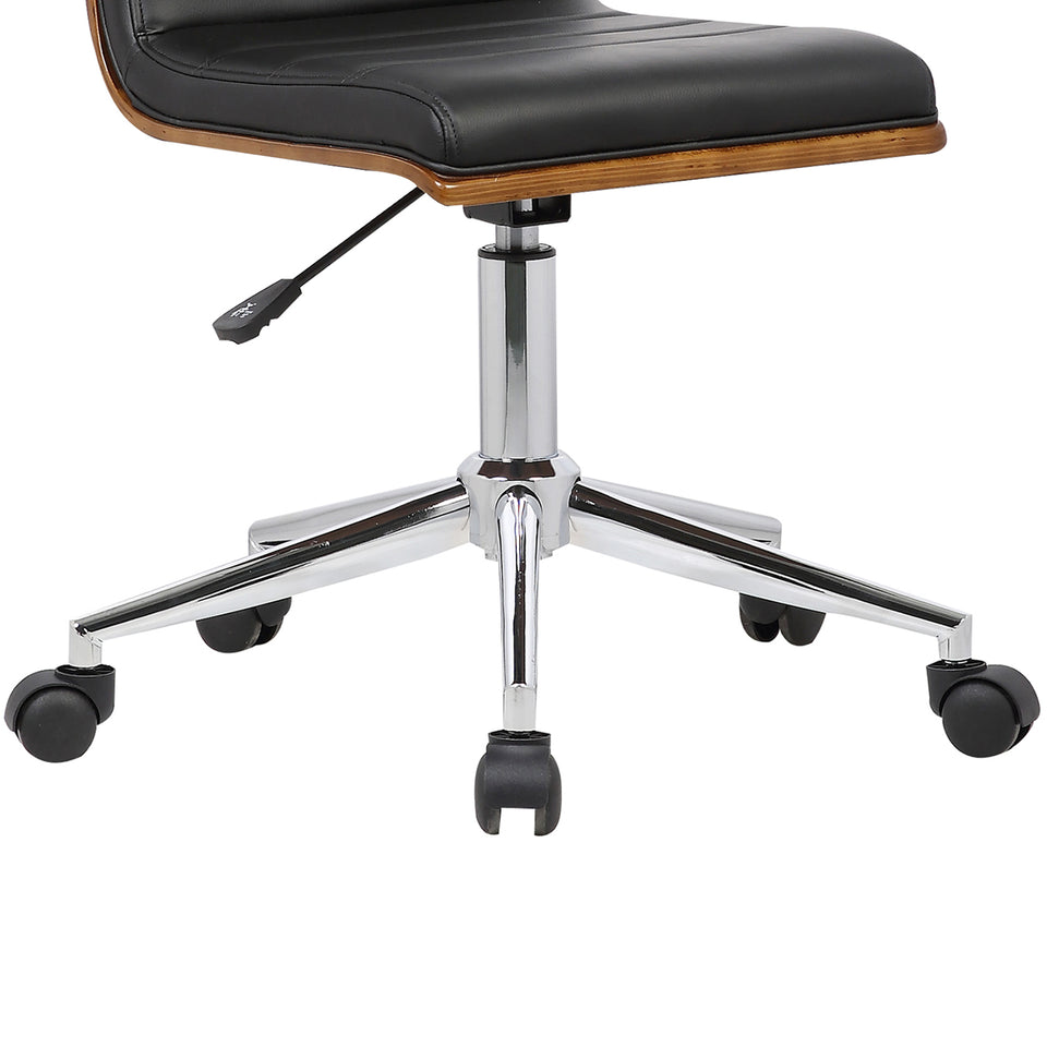 Bowie Mid-Century Office Chair in Chrome finish with Black Faux Leather and Walnut Veneer Back