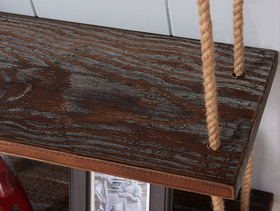 24" Brannon Modern Pine Wood Floating Wall Shelf in Gray and Walnut Finish