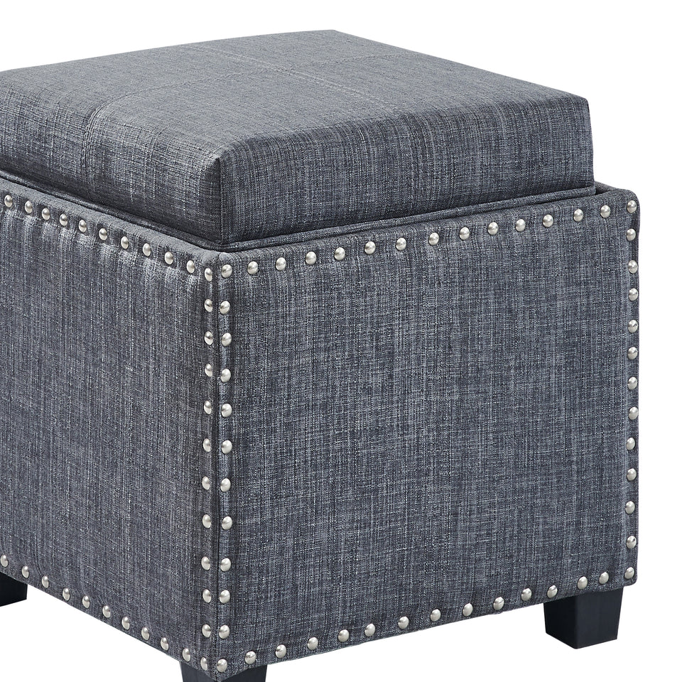 Blaze Contemporary Ottoman in Slate Gray Linen with Wood Legs