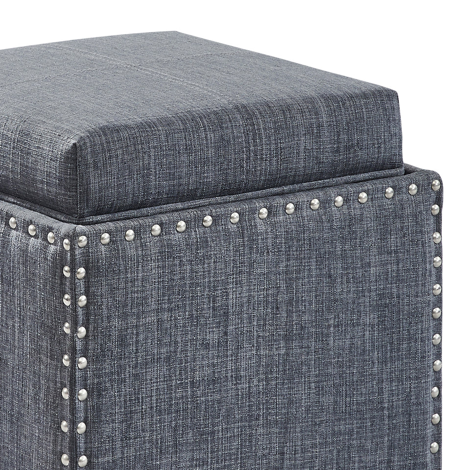 Blaze Contemporary Ottoman in Slate Gray Linen with Wood Legs