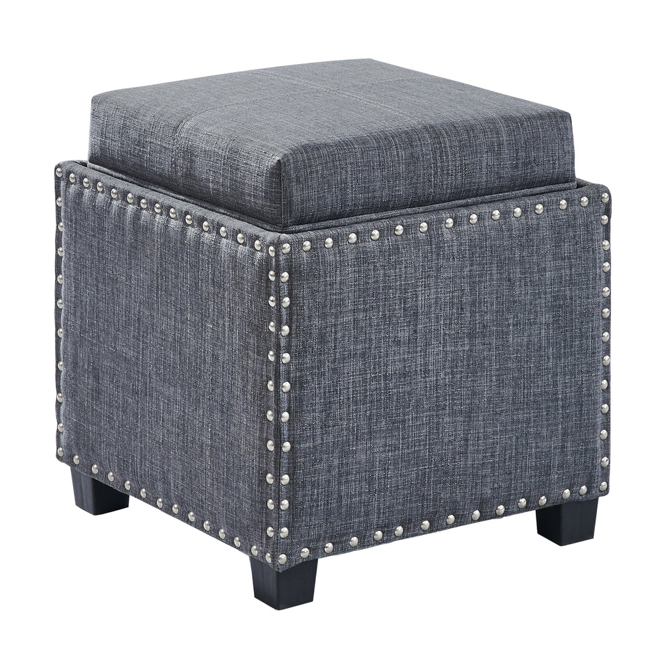 Blaze Contemporary Ottoman in Slate Gray Linen with Wood Legs
