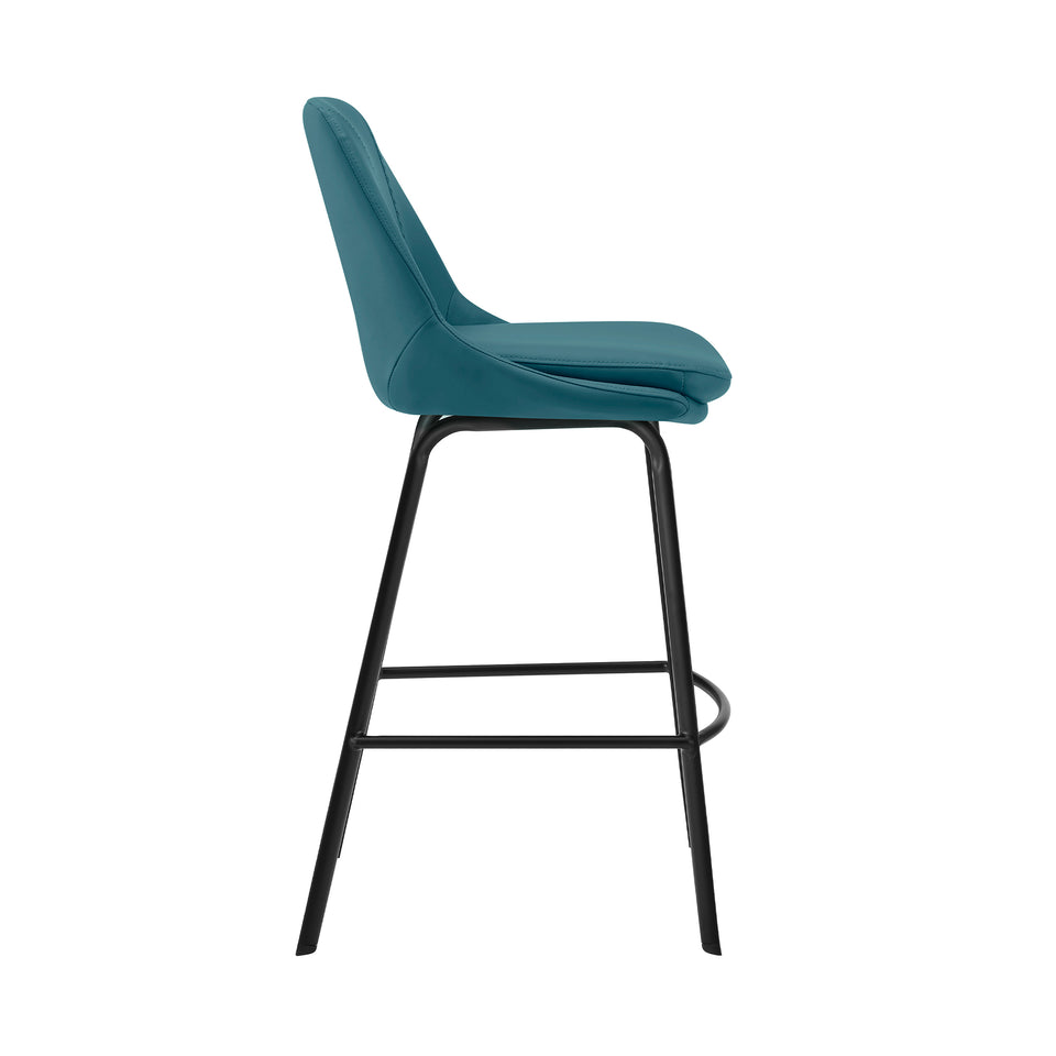 Carise Blue Faux Leather and Black Metal Swivel 30" Bar Stool