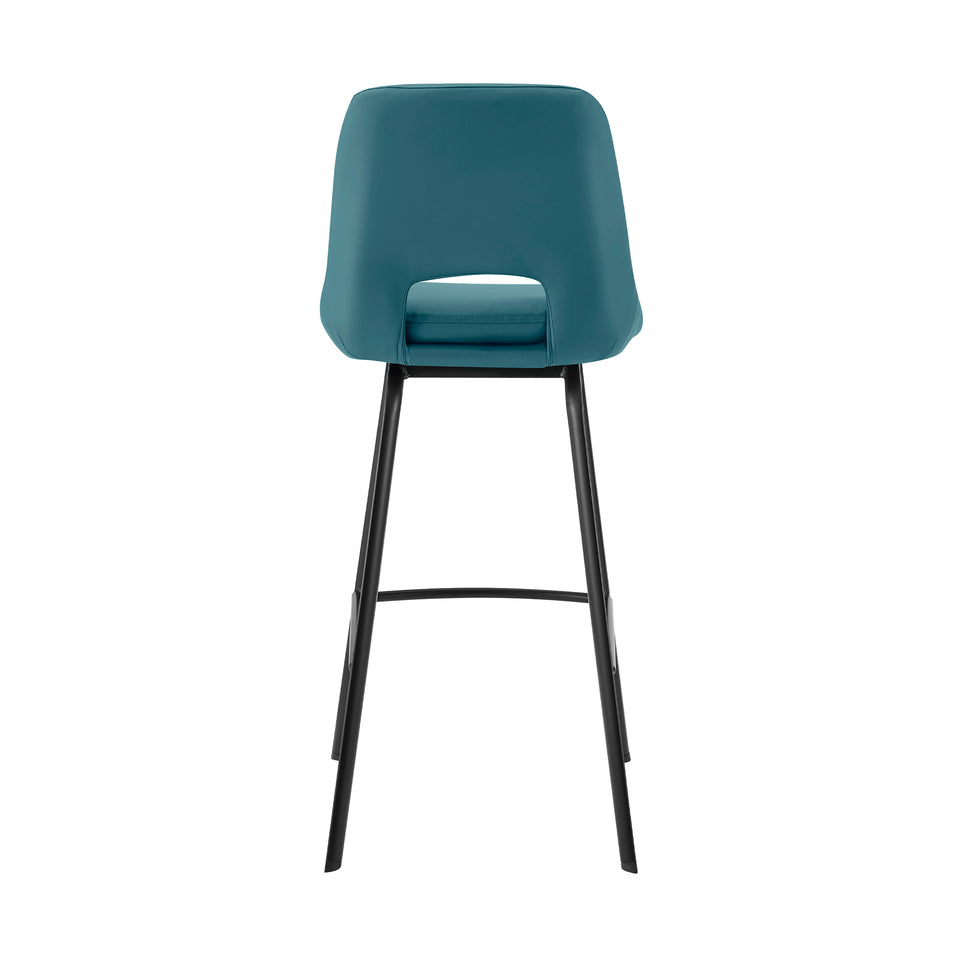 Carise Blue Faux Leather and Black Metal Swivel 30" Bar Stool