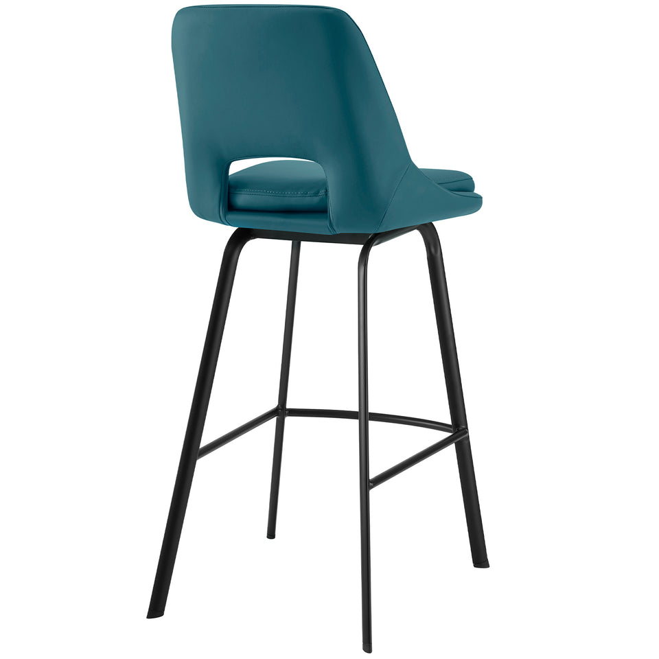 Carise Blue Faux Leather and Black Metal Swivel 30" Bar Stool