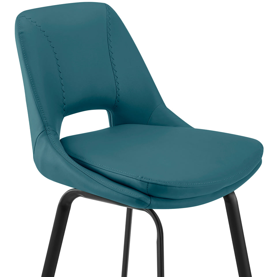 Carise Blue Faux Leather and Black Metal Swivel 30" Bar Stool