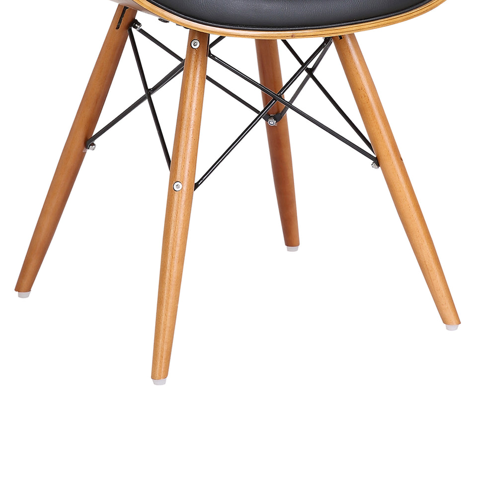 Cassie Mid-Century Dining Chair in Walnut Wood and Black Faux Leather