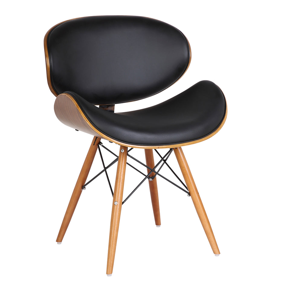 Cassie Mid-Century Dining Chair in Walnut Wood and Black Faux Leather