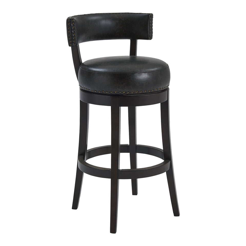 Corbin 30" Bar Height Wood Swivel Barstool in Espresso Finish with Onyx Faux Leather
