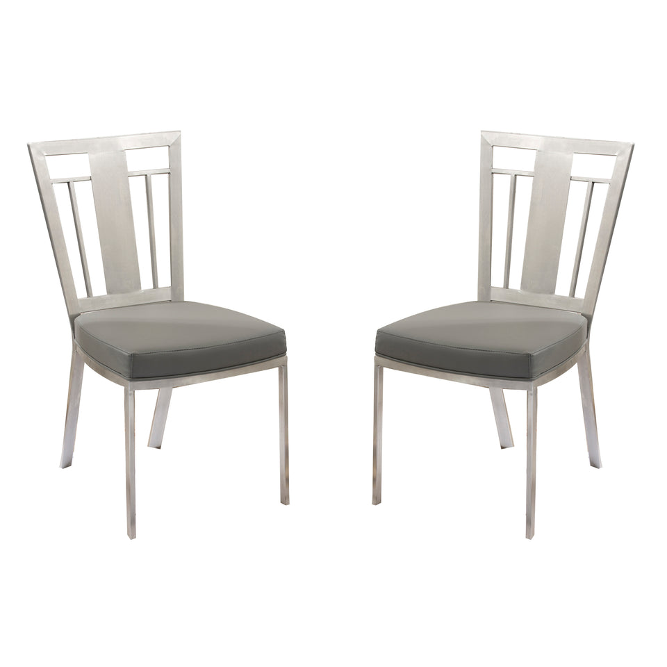 Cleo Contemporary Dining Chair In Gray and Stainless Steel - Set of 2
