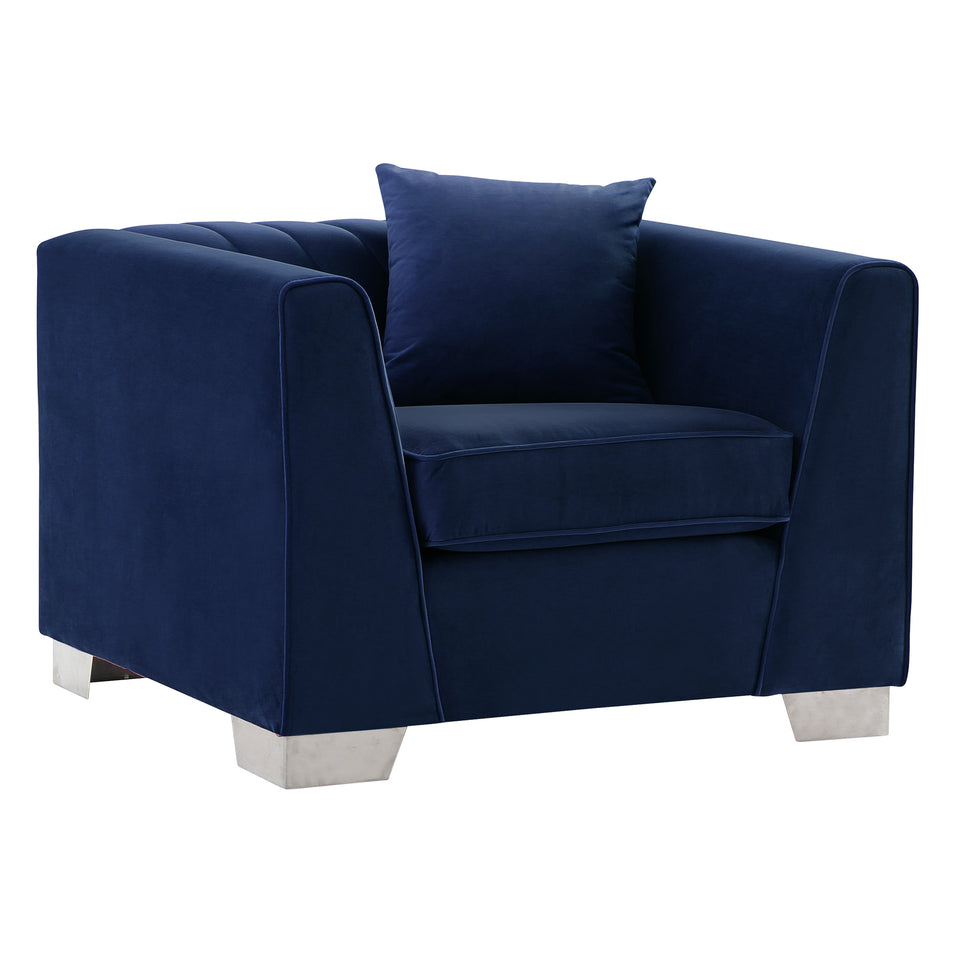Cambridge Contemporary Chair in Brushed Stainless Steel and Blue Velvet