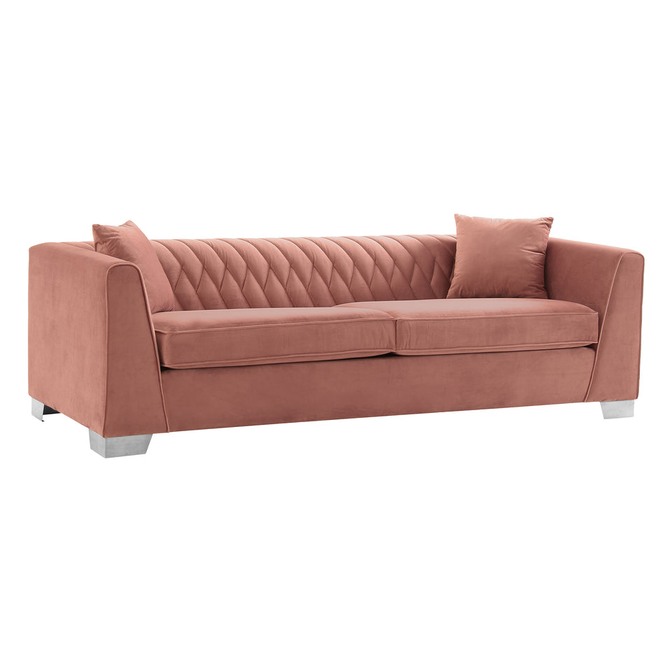 Cambridge Contemporary Sofa in Brushed Stainless Steel and Blush Velvet