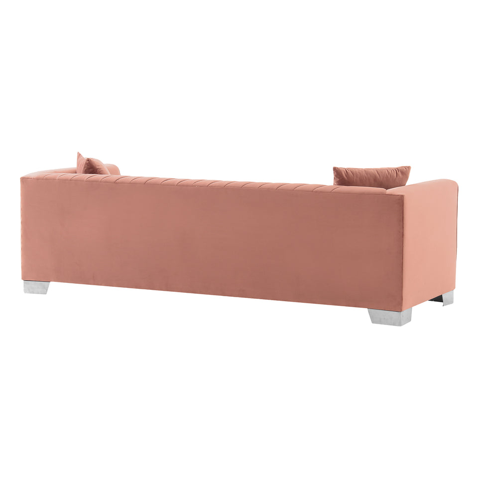 Cambridge Contemporary Sofa in Brushed Stainless Steel and Blush Velvet
