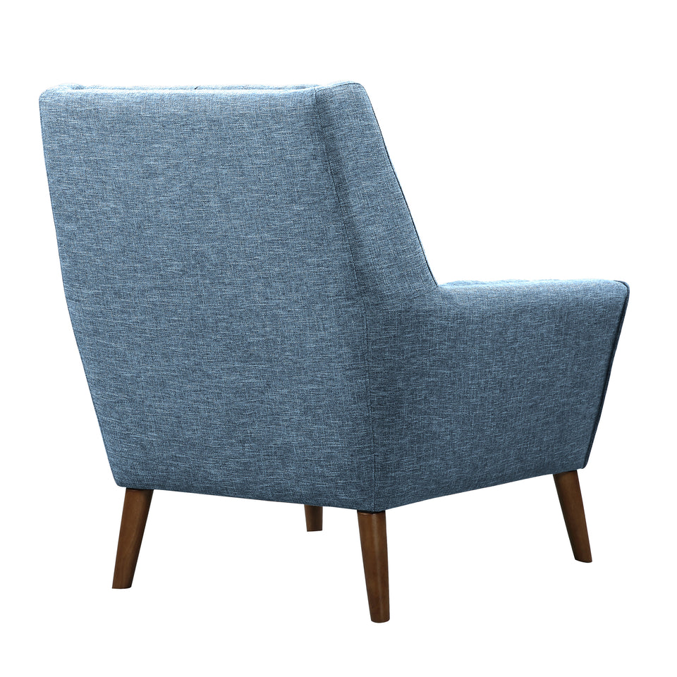 Cobra Mid-Century Modern Chair in Blue Linen and Walnut Legs