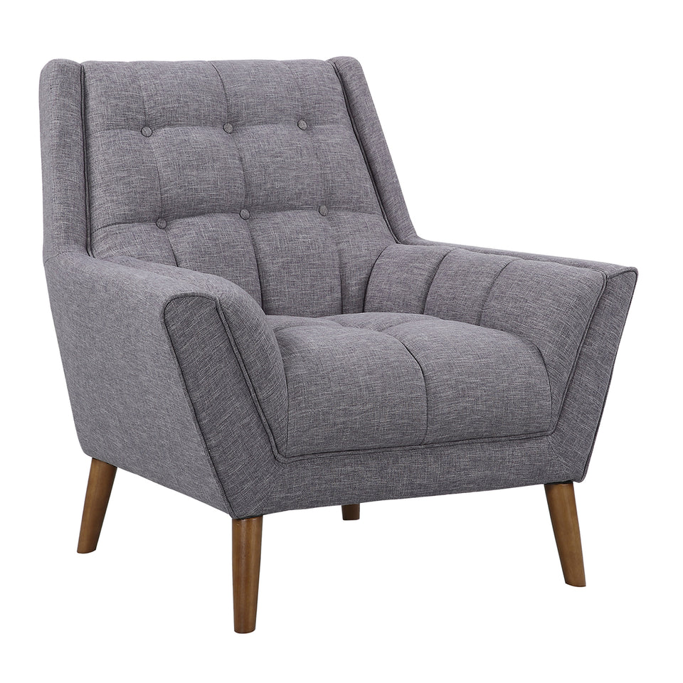 Cobra Mid-Century Modern Chair in Dark Gray Linen and Walnut Legs